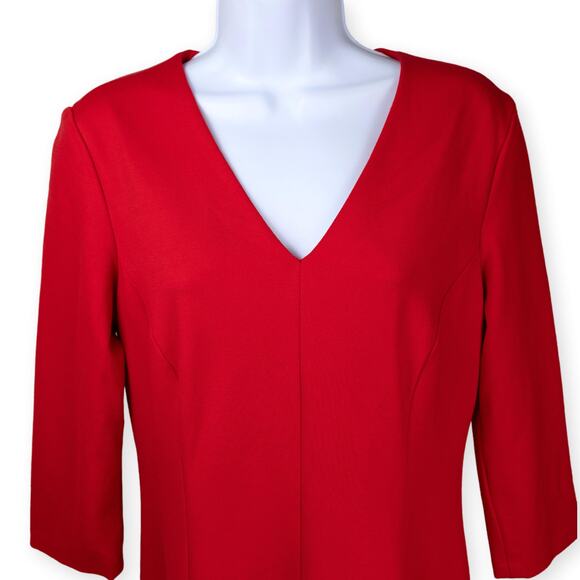 Anne Klein Red Stretch V-Neck Sheath Dress 6 - Picture 2 of 7